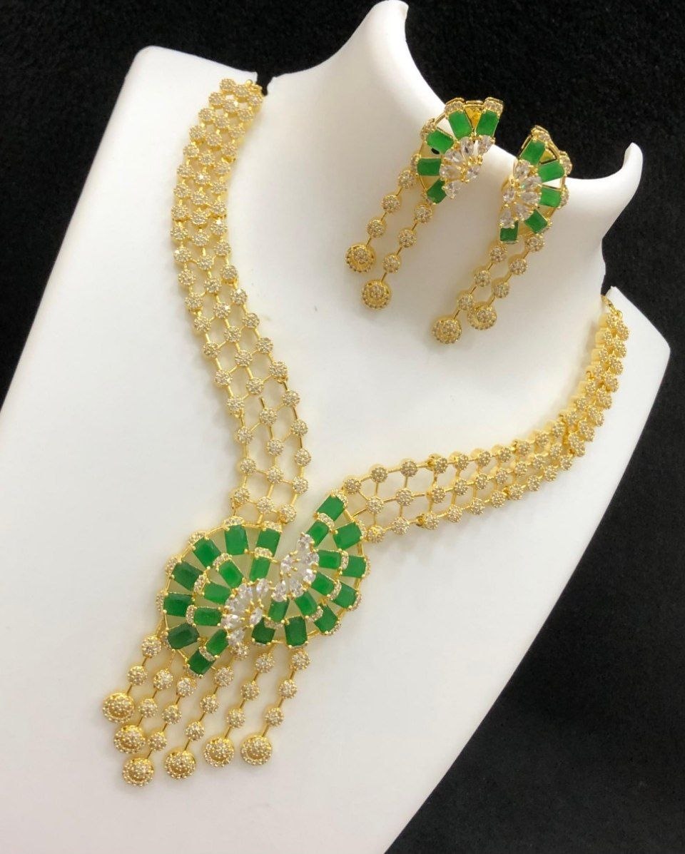 Rani Spiral CZ AD Stone Necklace set